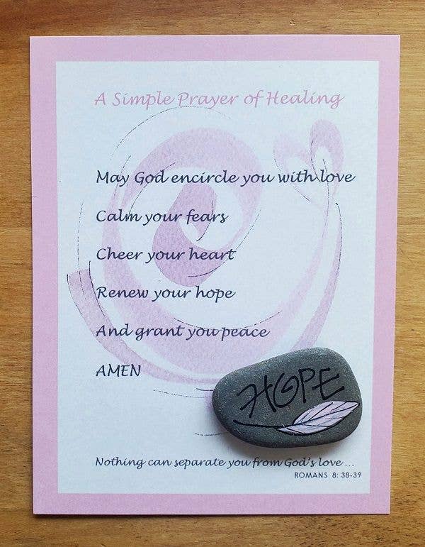 Credo Designs LTD - Pink Prayer Card w “Hope” Rock (3’s) Cancer