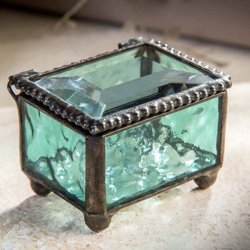 J Devlin Glass Art - Small Stained Glass Ring Box J Devlin Box 325-3 Series: Turquoise