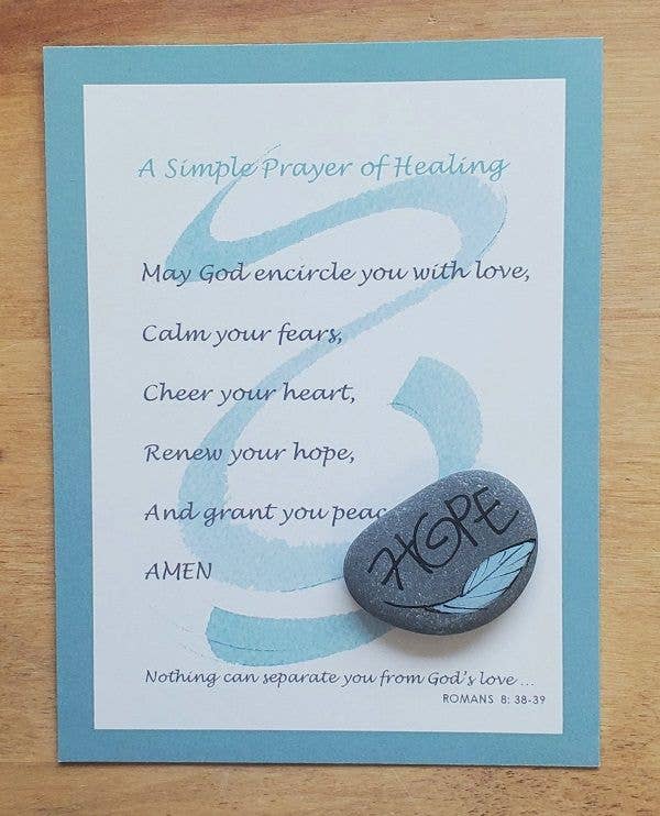 Credo Designs LTD - Aqua Prayer Card with “Hope” Rock (3’s) Cancer