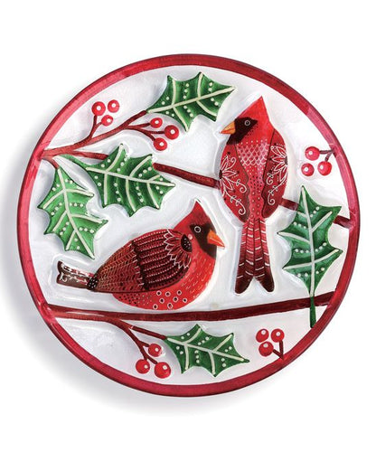 Cardinals and Holly Glass Plate