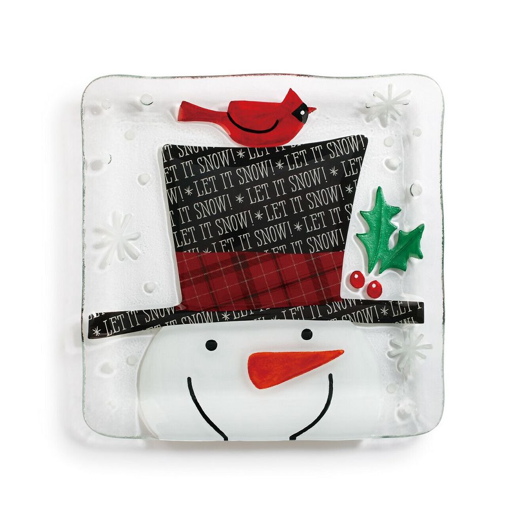 Snowman Square Glass Plate