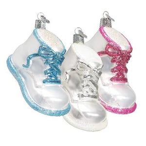 Old World Christmas Baby Shoe Glass Ornament – Blown Glass, White, Hanging, 3.75" – New With Tag