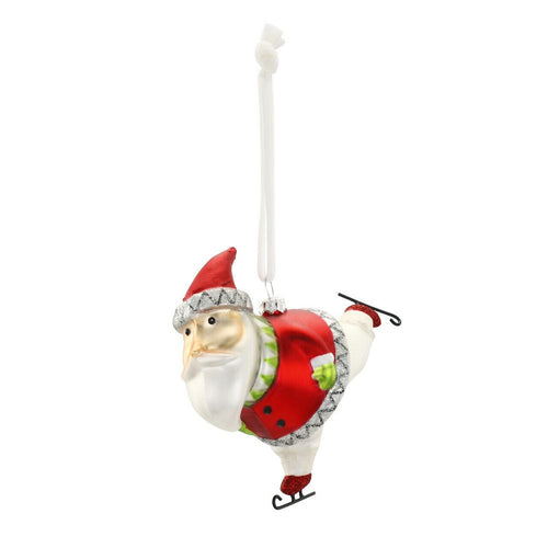 Skating Santa Glass Ornament