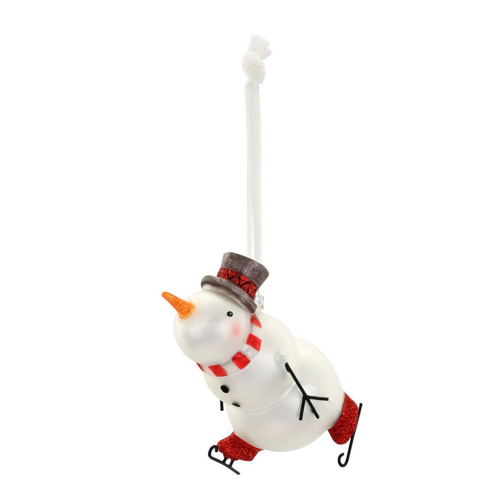 Skating Snowman Glass Ornament