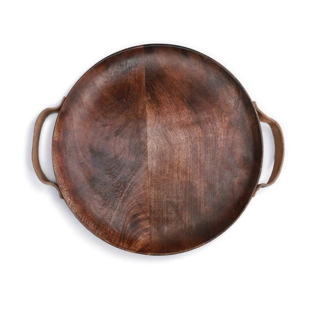 Wood Tray with Leather Handles