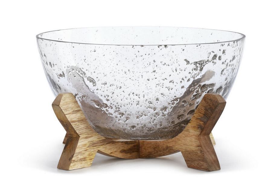 Glass Bowl with Wood Base