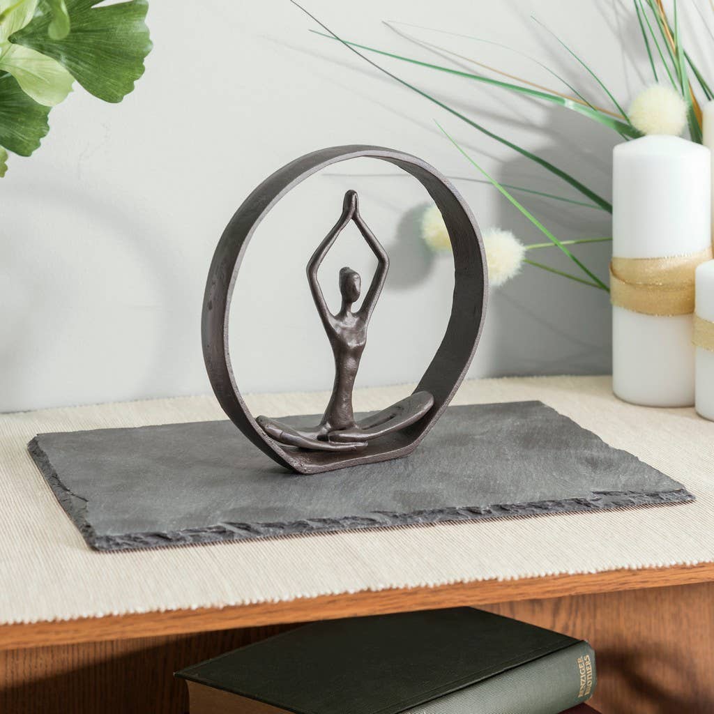 Danya B - Circle Iron Sculpture with Figurine in Yoga Pose