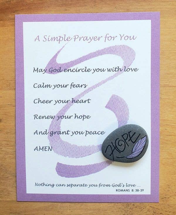 Credo Designs LTD - Violet Prayer Cards W “Hope” Rock (3’s) Gen. Illness