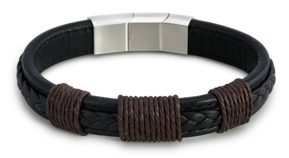 Men's Black Leather Adjustable Bracelet