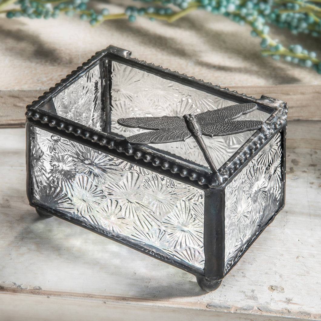 J Devlin Glass Art - Clear Vintage Stained Glass Dragonfly Trinket Box Box 291