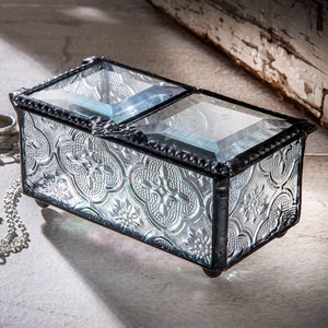 J Devlin Glass Art - Clear Vintage Stained Glass Keepsake Decorative Box  294
