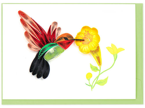 Quilling Card - Quilled Hummingbird & Flowers Gift Enclosure Mini Card