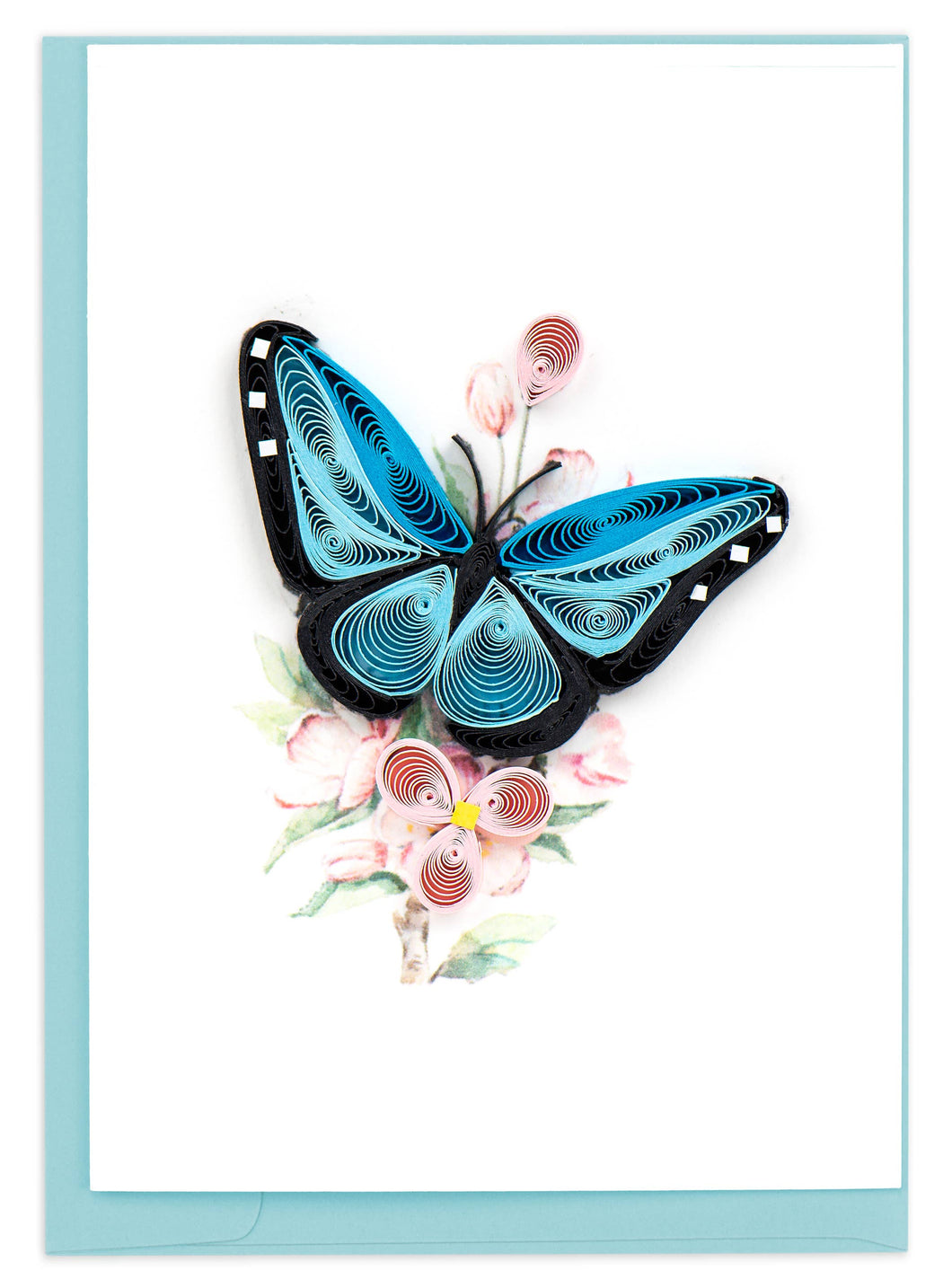 Quilling Card - Quilled Blue Butterfly & Flowers Gift Enclosure Mini Card